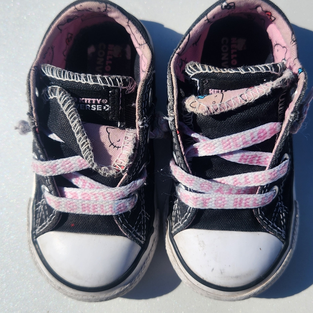 Converse Kids Black and Pink Sneakers. Hello Kitty